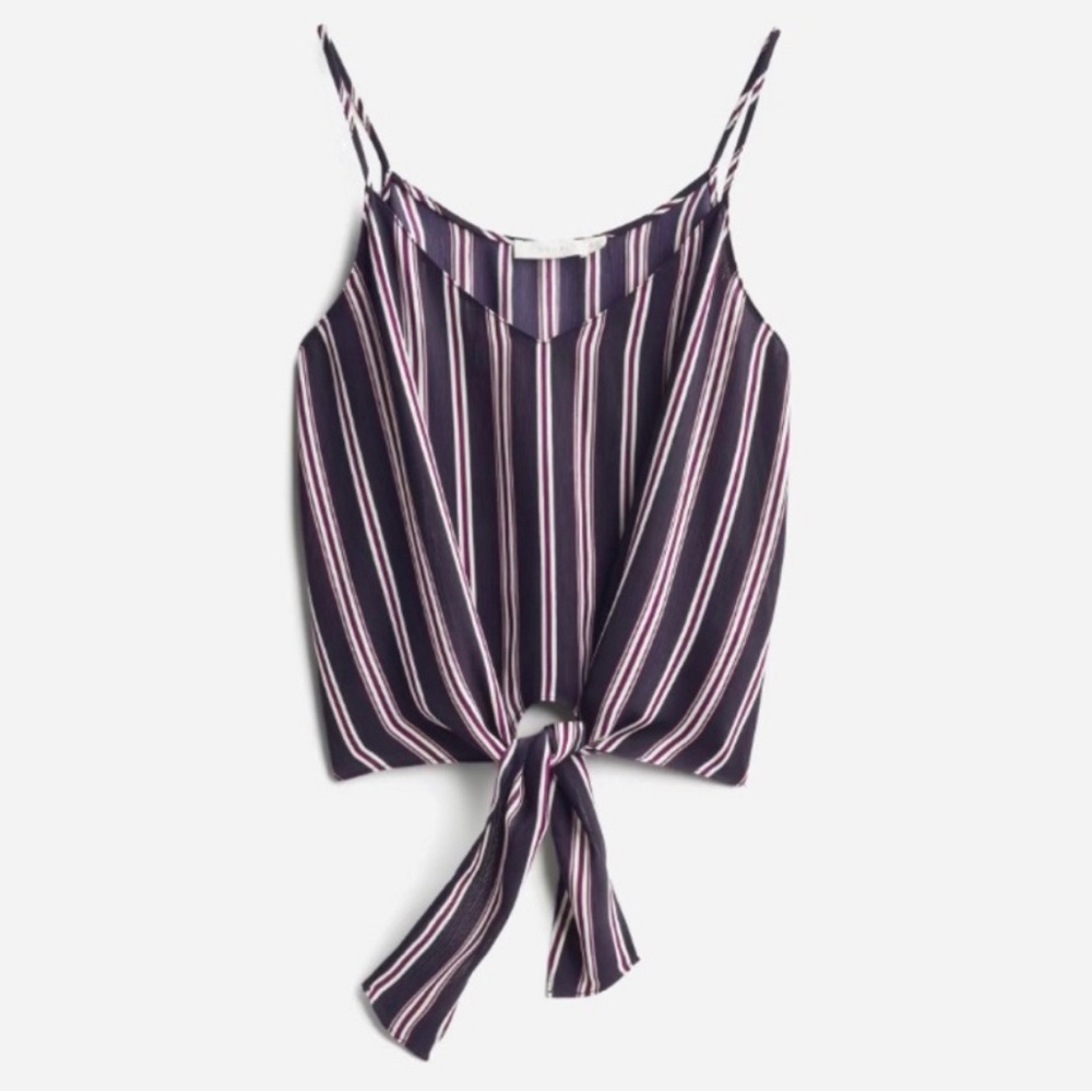 Lush Striped Crop Tie Front Tank